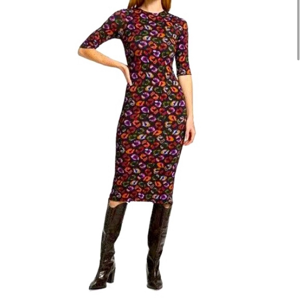 Farm Rio Black Ikat-Dyed Jersey Midi Dress Size Small